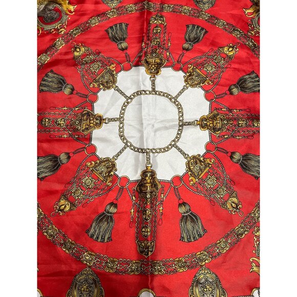 Vintage 1980s Berkshire Red & Gold Baroque Scarf – Made in Korea – 34" Square Po - Picture 3 of 6